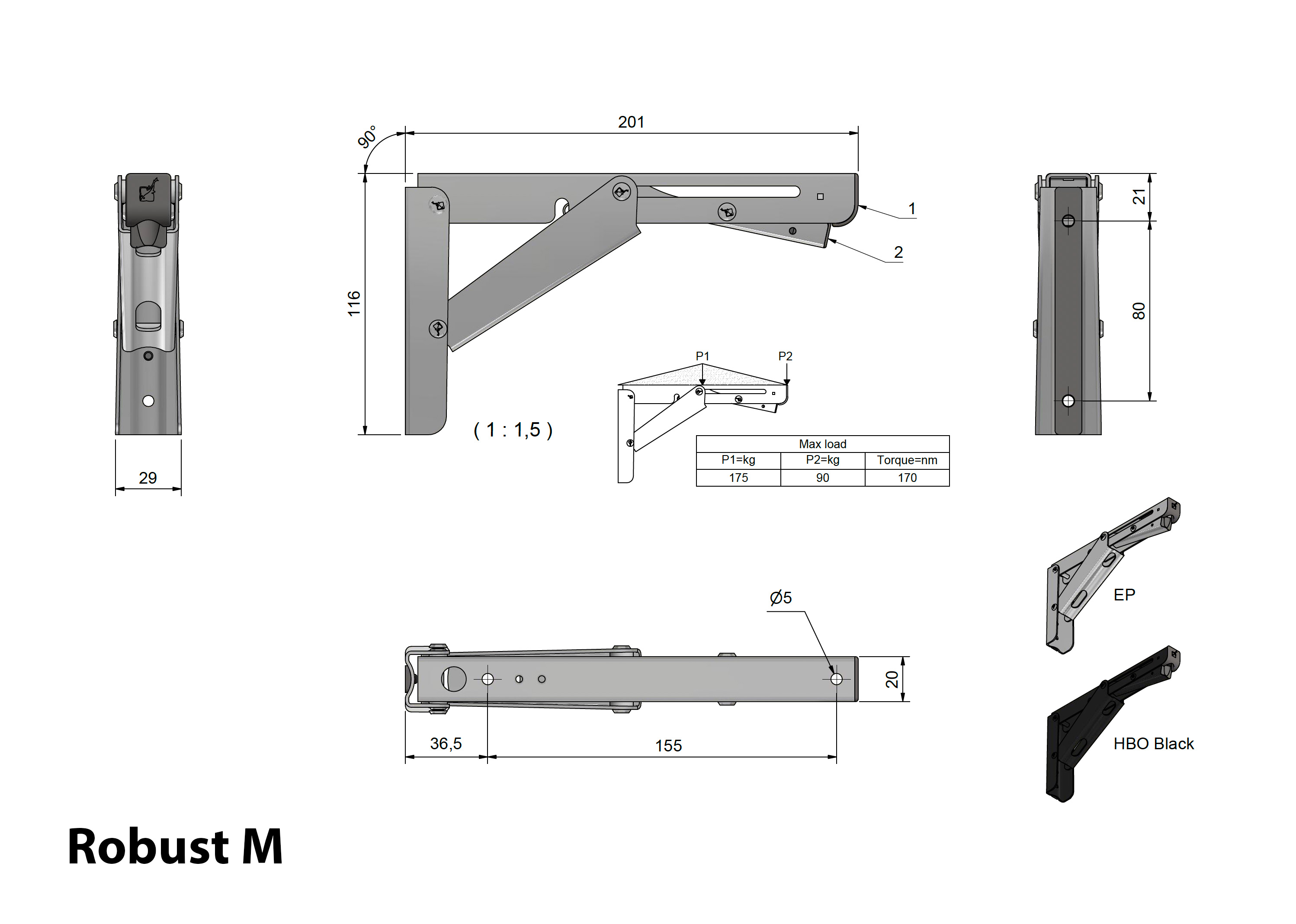 Escuadras Abatibles de Acero Inoxidable M plano